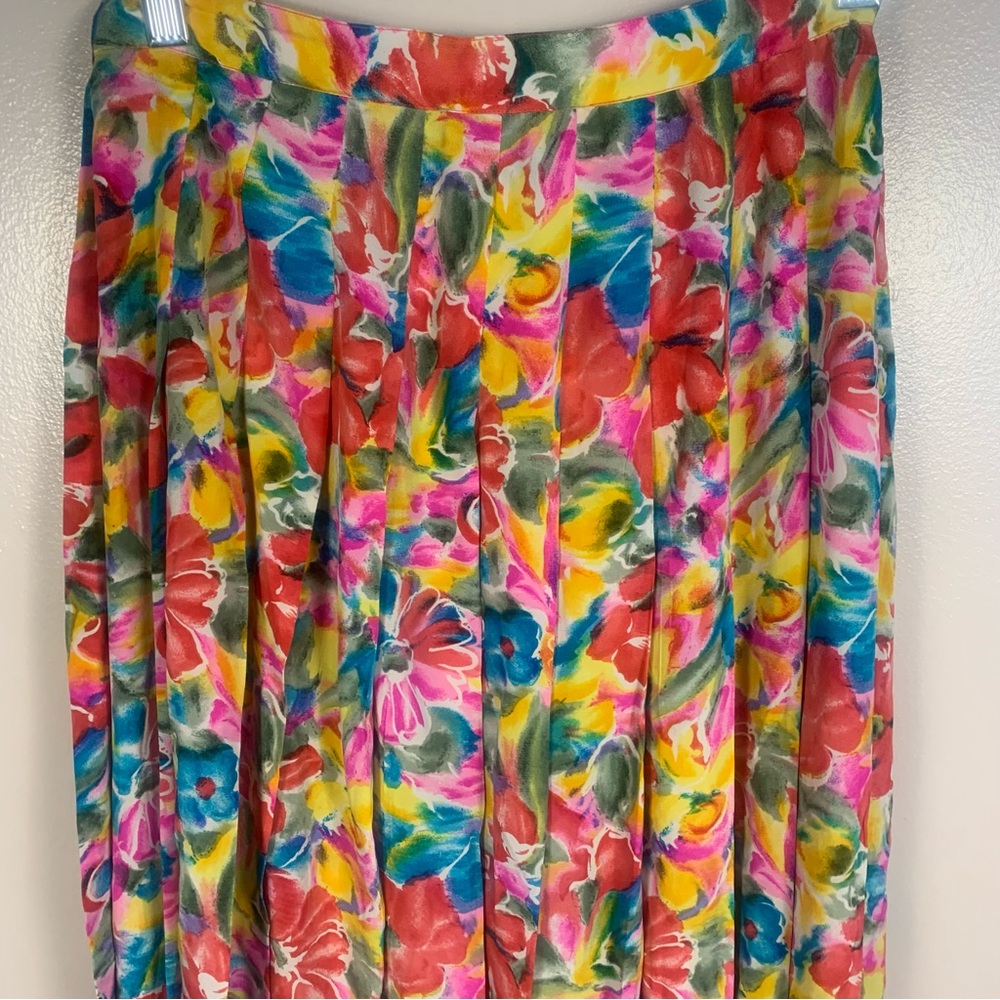 VTG Albert Nipon Boutique 100% Silk Pleated Floral Midi Skirt - Picture 6 of 11
